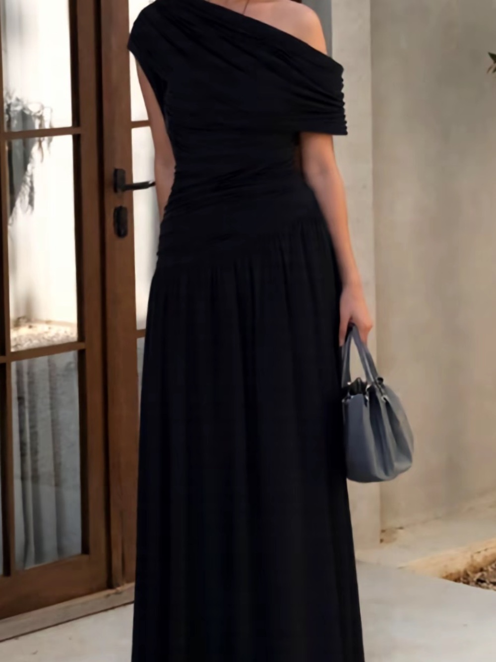 Elegant Black One-Shoulder Maxi Skirt